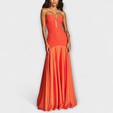 Vada - Off-Shoulder V-Neck Maxi Dress – Orange