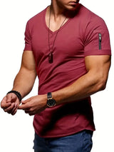 Raphael - Einfaches T-Shirt mit V-Ausschnitt für Herren – Burgund