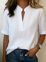 Udeshika - Elegante Bluse Mit Raffiniertem Kragen – Weiß