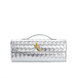 Geflochtene Damen Clutch aus Echtleder – Elegant & Vielseitig – Silber