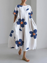 CATERINA | Langes Sommerkleid mit Lebendigen Blumen und Weicher Bequemlichkeit für Sonnige Tage – Blau