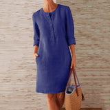 Paula - Lässiges Hemdkleid aus Leinen – Blau