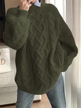 Elayra - Locker Sitzender Strick Pullover – Armeegrün