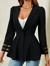 Adelinde | Eleganter Blazer mit Mesh und Rüschen – Schwarz