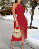 Danica - Neckholder-Spitzenkleid – Rot