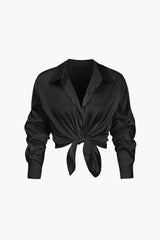 Florentine | Elegante Langarm-Bluse aus seidigem Satin – Schwarz