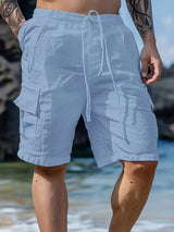 Raekwon – Leinen-Shorts Mit Elastischem Bund Und Kordelzug – Blau