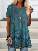 Abhishani - T-Shirt Mit Blumenmuster Und Lockerer Passform – Meerblau