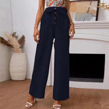 Martina - Fließende Hose mit hoher Taille und eleganter Schleife – Marineblau