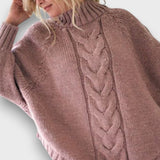 Leandra – Klassischer Rollkragenpullover mit Zopfmuster – Rosa