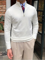Bequemer Herrenpullover mit Halbzip - Leonardo – Weiß