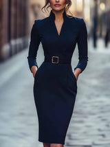 Mona | Kleid mit Gürtel – Dunkelblau