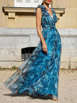 Isadora - Maxi-Strandkleid mit raffiniertem Druck – Blau