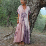 Winifred – Kurzärmeliges Kleid Im Retro Baum Gestaltung – Lila