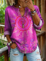 Xina - Bedruckte Bluse mit V-Ausschnitt – Magenta