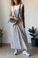 Iris - Lässiges gestreiftes Hosenträgerkleid – Grau