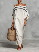 Minimalistisch Leinen Maxi Kleid – Weiß