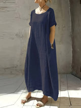 Anuradhi - Lässiges Langes Kleid Mit Weiten Ärmeln – Marineblau