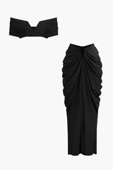 Desiree | Elegantes Off-Shoulder-Set mit Drapierung – Schwarz