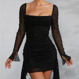 Aleah - Schwarzes Glitzernetz-Minikleid – Schwarz