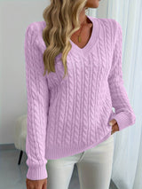Sivanit - Langärmeliger Strick Pullover Mit Rippmuster – Violett