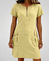 Krystan – Kurzärmeliges Utility Kleid Mit Reißverschluss Vorne – Gelb