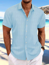 Owen | Relaxed Fit Gestreiftes kurzärmeliges Sommerhemd – Hellblau