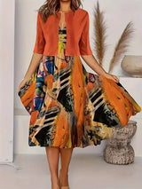 Vainoana - Zweiteiliges Set Mit Elegantem Langen Rock – Orange