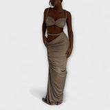 Jane - Elegantes Gradient Zopf Crop Top mit Overskirt Set – Aprikose