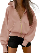Scarlet – Kurzer Kapuzenpullover aus Baumwolle mit Reißverschluss – Rosa
