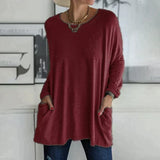 Margot | Tunika-Länge Seitentaschen Top – Bordeaux