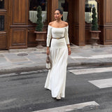 Analia - Elegantes schulterfreies langes Kleid für Frauen – Aprikose