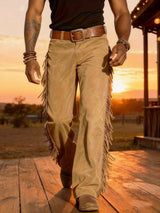 Altan – Lässige Retro Westernhose Mit Fransen – Khaki