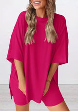 Rikke - Kurzen Ärmeln Zweiteiliges Set – Rosarot