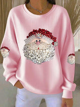 Ella - Weihnachtspullover mit Weihnachtsmannmotiv – Rosa