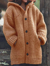 Lange Damen-Strickjacke mit Kapuze | Warme – Orange