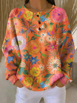 Freja™ - Pullover mit buntem Blumenmuster – Orange Blumen