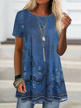 Abhishani - T-Shirt Mit Blumenmuster Und Lockerer Passform – Blau