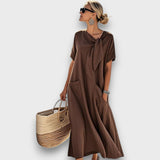 Serela – Lockeres Kleid mit Schleifendetail – Braun