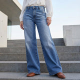 Retro Hochtaillierte Weite Jeans für Damen – Blau