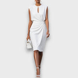 Clarisse – Midi-Kleid mit Drapierung – Weiß