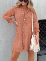 Nola | Stilvolles Denim-Midi-Kleid mit Umlegekragen – Orange