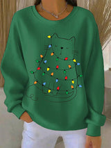 Saar - Weihnachtsstrickpullover mit Katzenmotiv – Grün