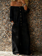 Noa | Denim-Jumpsuit mit Off-Shoulder-Ausschnitt – Schwarz