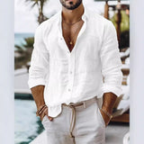 Mateo - Graues Leinenhemd mit modernem Styling – Weiß
