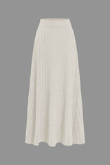 Gerlinde | Weit schwingender Strick-Midirock mit Plissee-Falten und elastischem Bund – Beige