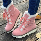 Winterschuhe Damen | Mit Schnürung Und Plateausohle Stiefel – Rosa