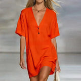 Fabiana | Damen V-Ausschnitt Kurzarm Minikleid – Orange