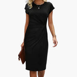 Fabrizia | Damen Rundhals Kurzarm Midi Kleid – Schwarz