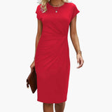 Fabrizia | Damen Rundhals Kurzarm Midi Kleid – Rot